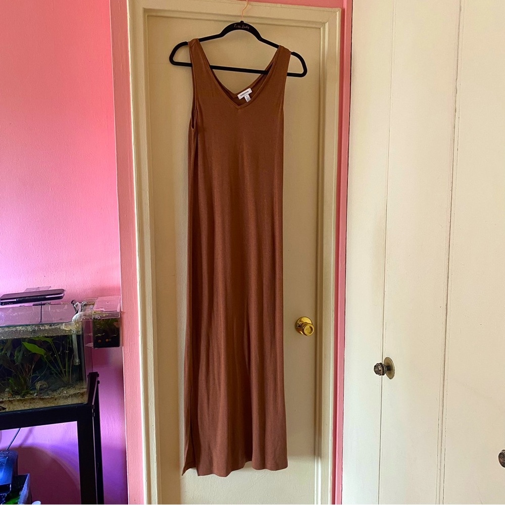 Nordstrom Sleeveless Brown Tight Knit Maxi Dress with Side Slit